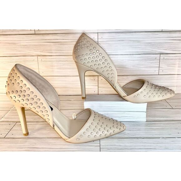 French Connection Forever Beige Studded Vegan Leather Heels S:8 - Picture 3 of 9